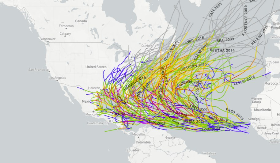 map of hurricane